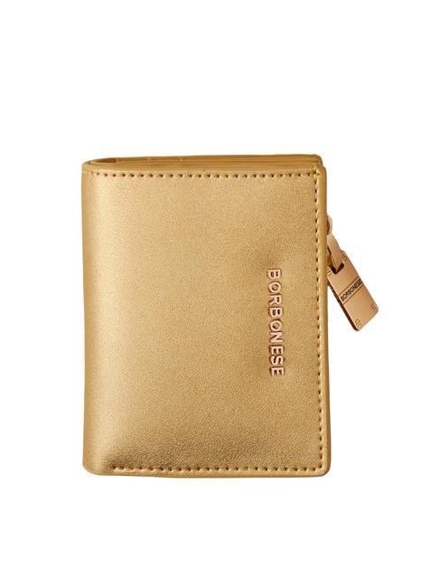 BORBONESE LETTERING Portefeuille compact en cuir or - Portefeuilles Femme