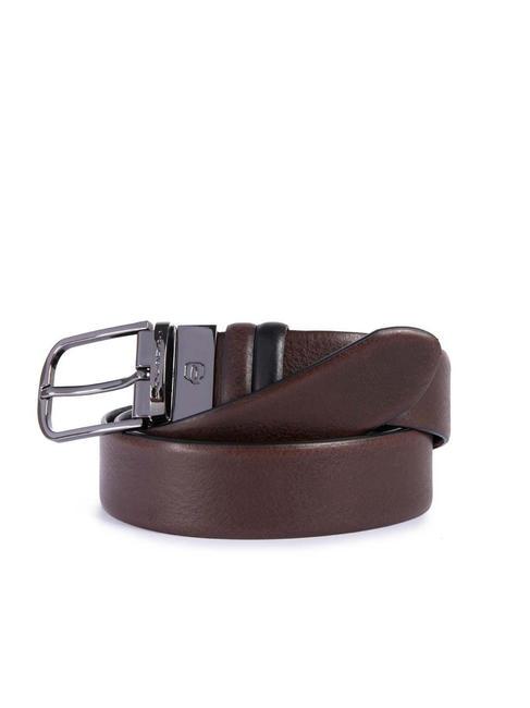 PIQUADRO BLACK SQUARE Ceinture réversible en cuir tête brun foncé - Ceintures