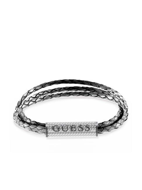 GUESS BOND STREET Bracelet en acier et cuir gris acier - Bracelets pour hommes