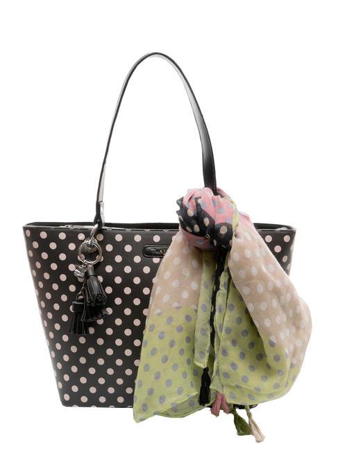 PASH BAG LADY Sac cabas à pois avec écharpe noir/beige - Sacs pour Femme