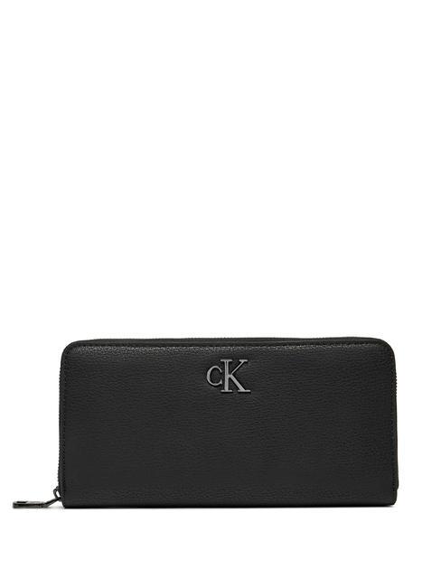 CALVIN KLEIN MINIMAL MONOGRAM Portefeuille zippé noir/bronze brillant - Portefeuilles Femme