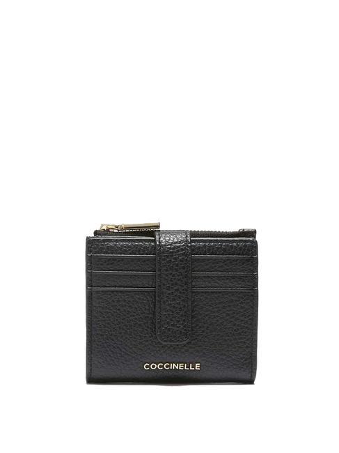 COCCINELLE METALLIC SOFT Mini portefeuille en cuir Noir - Portefeuilles Femme