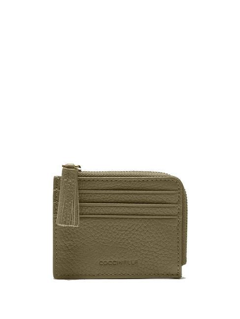 COCCINELLE TASSEL Porte-cartes zippé en cuir martelé vert laurier - Portefeuilles Femme