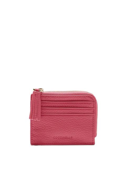 COCCINELLE TASSEL Porte-cartes zippé en cuir martelé bois de rose - Portefeuilles Femme