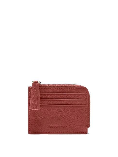 COCCINELLE TASSEL Porte-cartes zippé en cuir martelé Brandy - Portefeuilles Femme