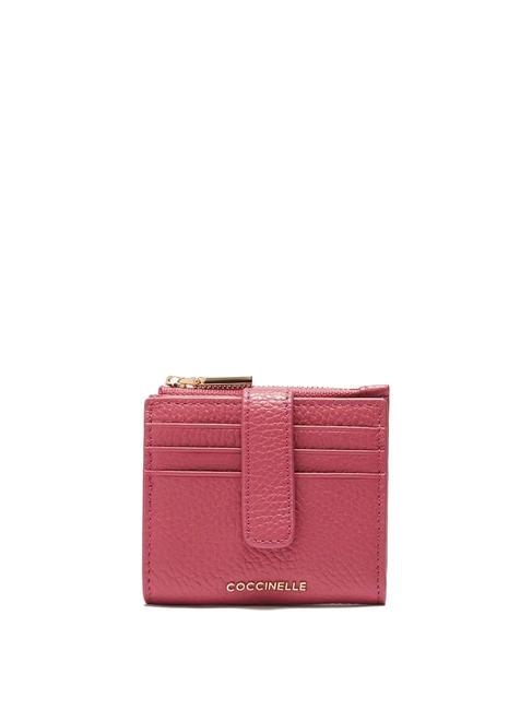 COCCINELLE METALLIC SOFT Mini portefeuille en cuir bois de rose - Portefeuilles Femme