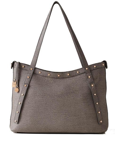 BORBONESE METROPOLE SHOPPER LARGE COATED Sac de courses gris argile - Sacs pour Femme