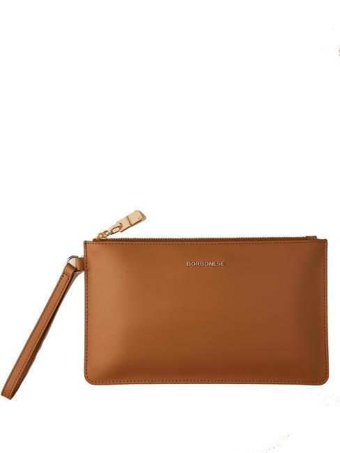 BORBONESE LETTERING Pochette en cuir avec manchette caramel - Sacs pour Femme