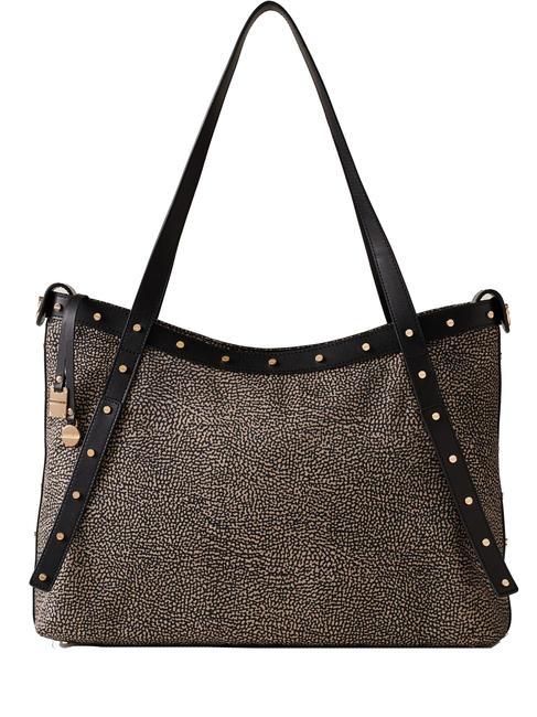 BORBONESE METROPOLE SHOPPER LARGE Cabas épaule OP / NATUREL / NOIR - Sacs pour Femme