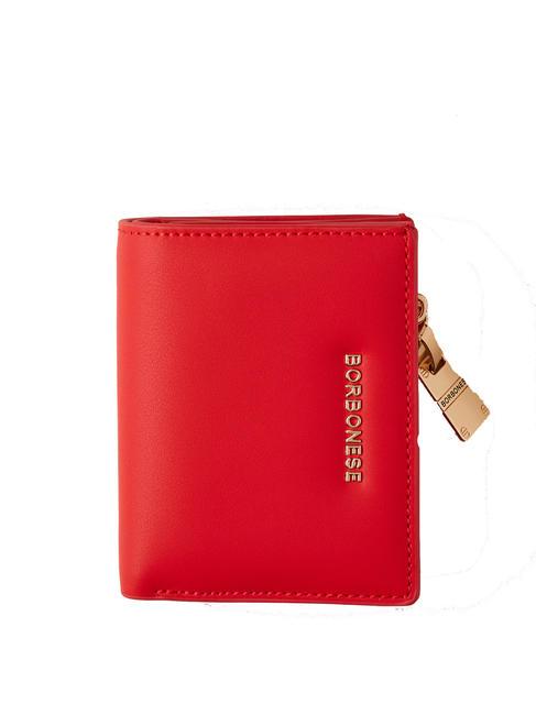 BORBONESE LETTERING Portefeuille compact en cuir cerise - Portefeuilles Femme