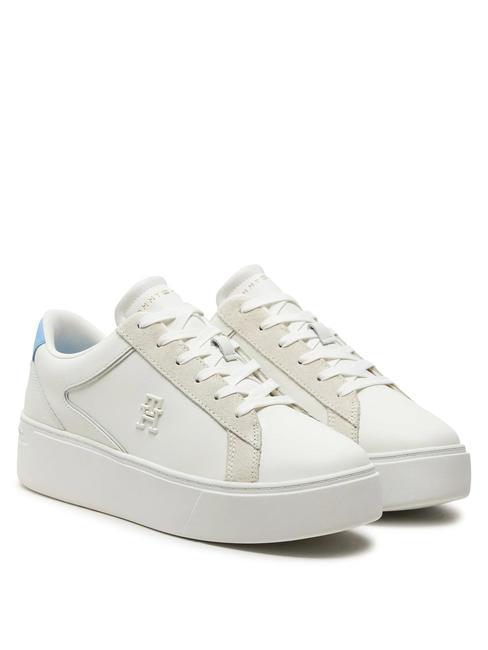 TOMMY HILFIGER TH PLATFORM COURT Baskets en cuir écru/bleu bateau - Chaussures Femme