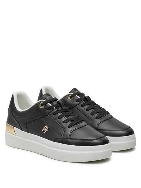 TOMMY HILFIGER LUX HARDWARE COURT  Baskets en cuir NOIR - Chaussures Femme