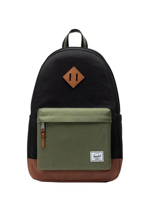 HERSCHEL HERITAGE  Sac à dos noir/trèfle à quatre feuilles/marron selle - Sacs à dos pour l'École & les Loisirs