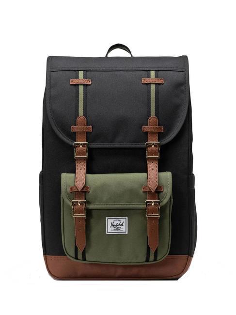 HERSCHEL LITTLE AMERICA MID Sac à dos de taille moyenne noir/trèfle à quatre feuilles/marron selle - Sacs à dos pour l'École & les Loisirs