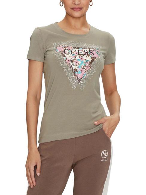 GUESS CHERRY FLOWER T-shirt en coton extensible vert moussu - T-shirt