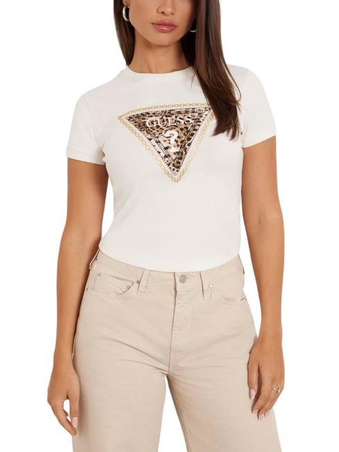 GUESS TRIANGLE LEO T-shirt en coton extensible cremwhi - T-shirt