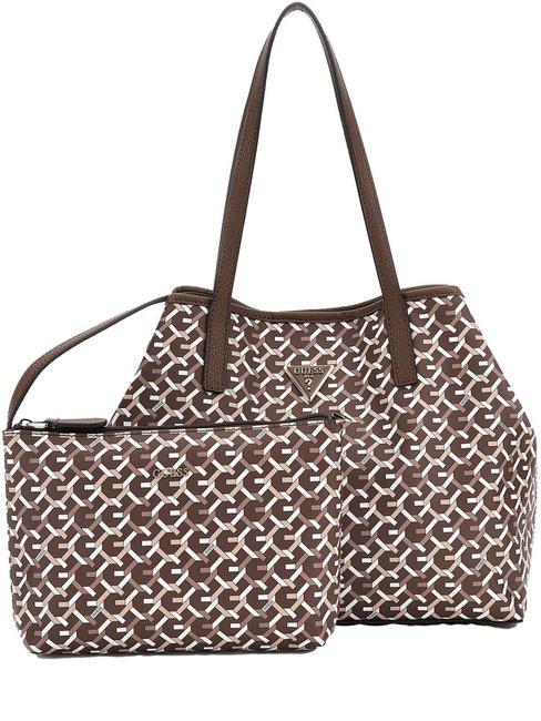 GUESS VIKKY  Sac d'épaule logo multicolore marron - Sacs pour Femme