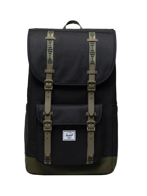 HERSCHEL LITTLE AMERICA  Sac à dos de taille standard noir/vert lierre - Sacs à dos pour l'École & les Loisirs