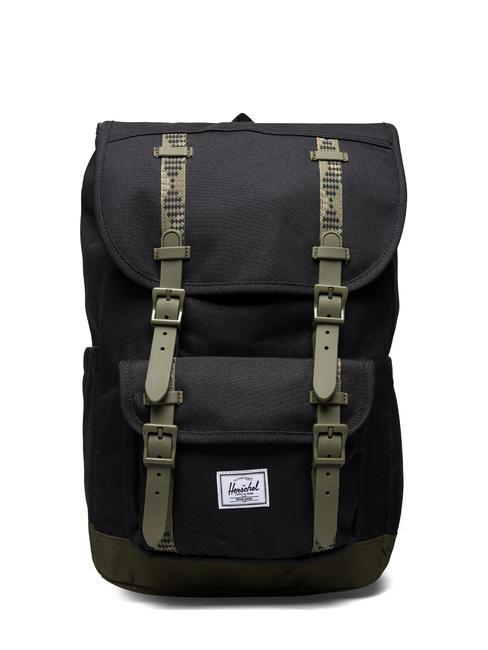 HERSCHEL LITTLE AMERICA MID Sac à dos de taille moyenne noir/vert lierre - Sacs à dos pour l'École & les Loisirs