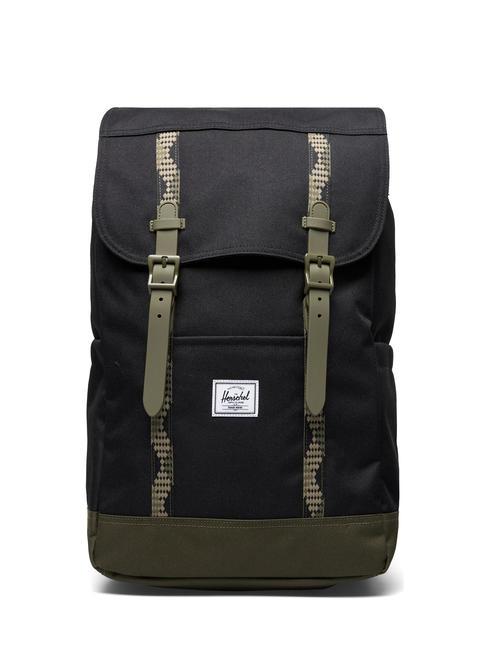 HERSCHEL RETREAT Sac à dos noir/vert lierre - Sacs à dos pour l'École & les Loisirs