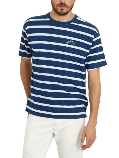 GUESS INDIGO STRIPED Tee-shirt en jersey bleu indigo/point blanc - T-shirt