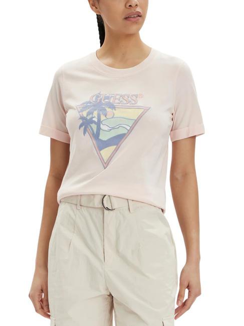 GUESS BEACH TRIANGLE T-shirt en cotton je veux être rose - T-shirt