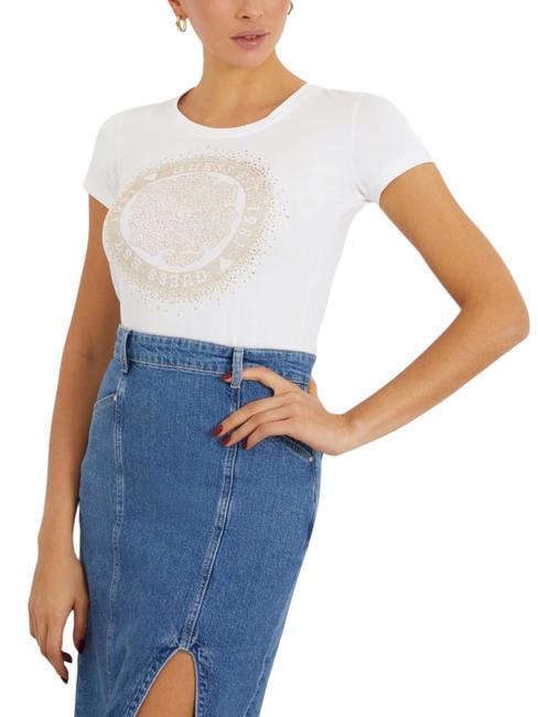 GUESS ROUND CAMELIA T-shirt en coton extensible blanc pur - T-shirt