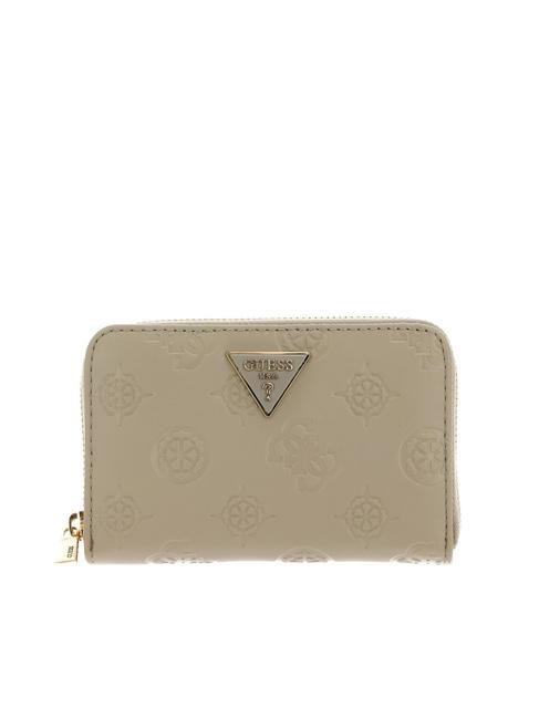 GUESS JENA Portefeuille moyen zippé autour logo taupe - Portefeuilles Femme