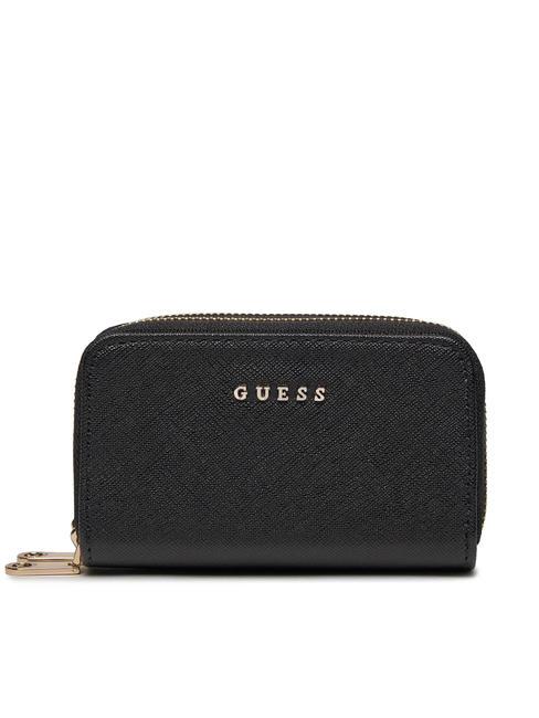 GUESS DOUBLE ZIP portefeuille imprimé Saffiano NOIR - Portefeuilles Femme