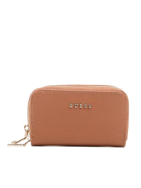 GUESS DOUBLE ZIP portefeuille imprimé Saffiano COGNAC - Portefeuilles Femme