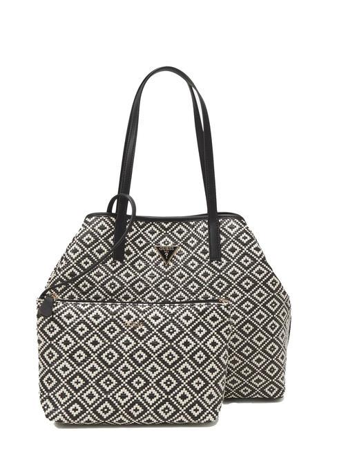 GUESS VIKKY LL Cabas en raphia avec pochette NOIR - Sacs pour Femme