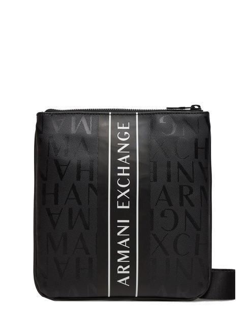 ARMANI EXCHANGE LOGO ALL OVER Sac plat noir noir - Sacs en Bandoulières pour Homme