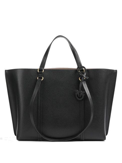 PINKO CARRIE Cabas main/épaule, en cuir noir-or antique - Sacs pour Femme