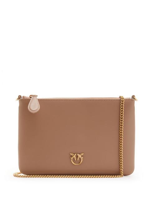 PINKO FLAT CLASSIC Pochette avec bandoulière en chaîne biscuit au gingembre-or antique - Sacs pour Femme