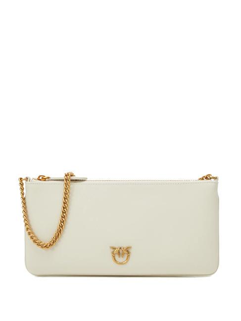 PINKO HORIZONTAL FLAT  Sac bandoulière, en cuir blanc de soie-or antique - Sacs pour Femme