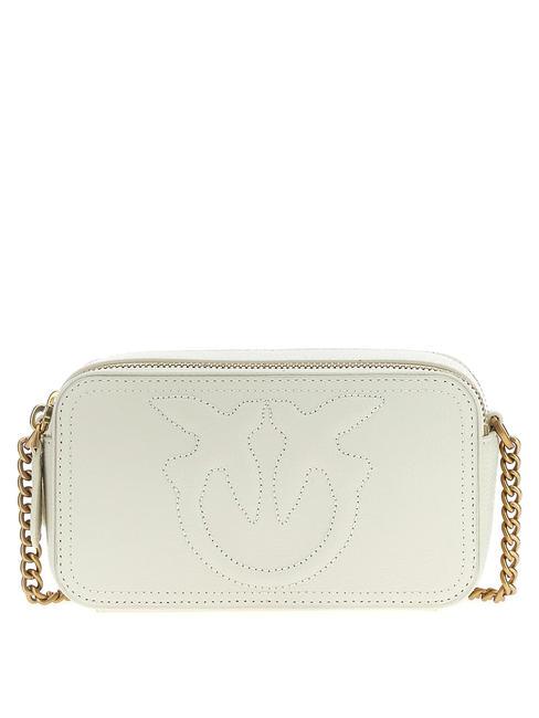 PINKO CARRIE Mini sac bandoulière, en cuir blanc de soie-or antique - Sacs pour Femme