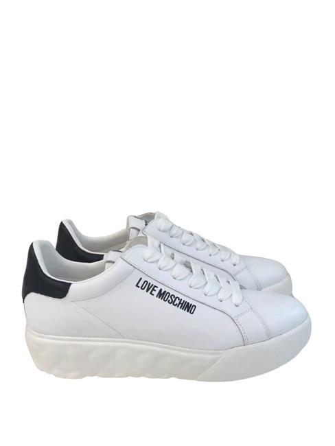 LOVE MOSCHINO HEART 45  Baskets en cuir blanc noir - Chaussures Femme