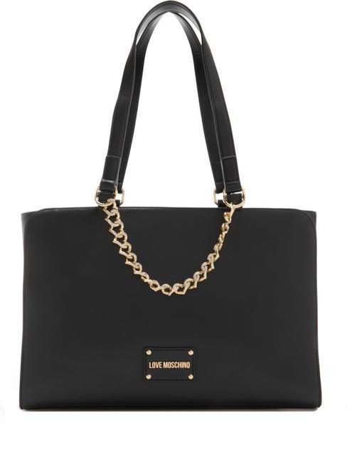 LOVE MOSCHINO STRASS HEART Cabas épaule Noir - Sacs pour Femme