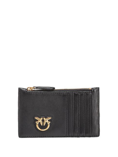 PINKO AIRONE Porte-cartes en cuir avec zip noir-or antique - Portefeuilles Femme