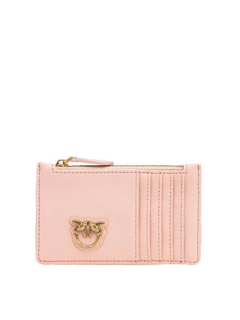 PINKO AIRONE Porte-cartes en cuir avec zip poudre-or antique - Portefeuilles Femme