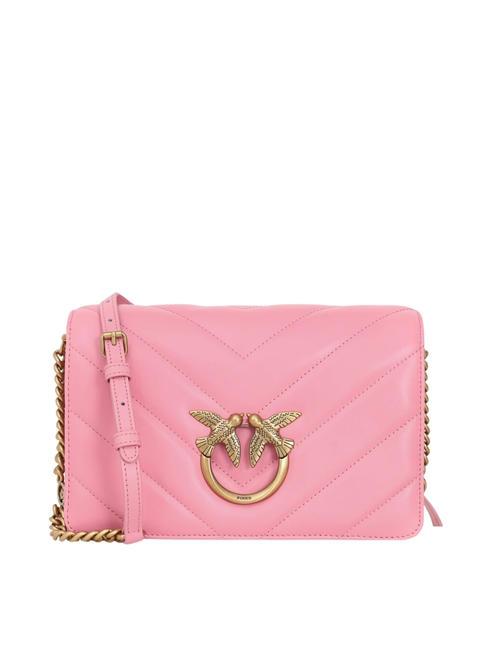 PINKO LOVE CLICK CLASSIC Sac en cuir matelassé rose marine-or antique - Sacs pour Femme