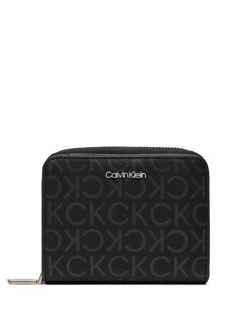 CALVIN KLEIN MUST  Petit portefeuille pu monogramme noir - Portefeuilles Femme