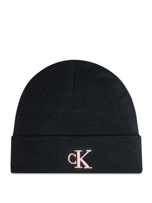 CALVIN KLEIN CK JEANS MONOGRAM EMBRO  Bonnet en polyester recyclé noir/rose poudré - Écharpes