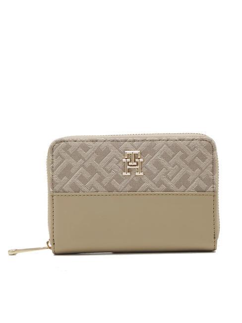 TOMMY HILFIGER JACQUARD Portefeuille moyen zippé autour beige - Portefeuilles Femme