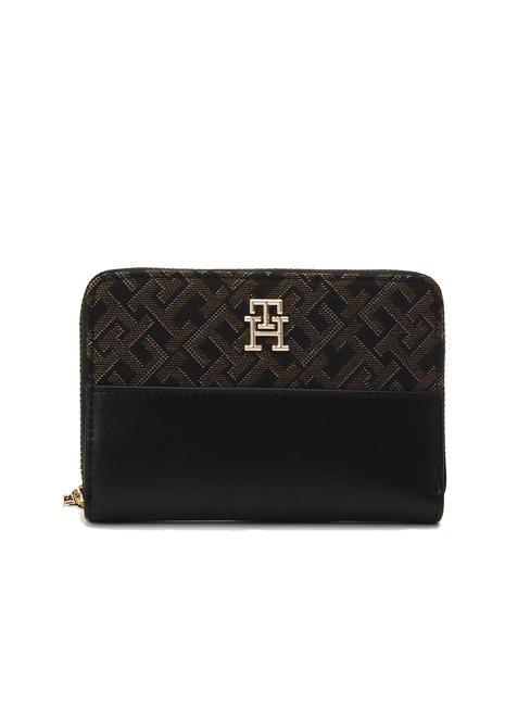 TOMMY HILFIGER JACQUARD Portefeuille moyen zippé autour le noir - Portefeuilles Femme