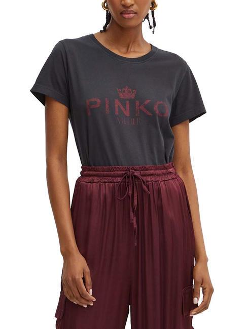 PINKO BUSSOLOTTO  T-shirt en cotton noir/bordeaux - T-shirt