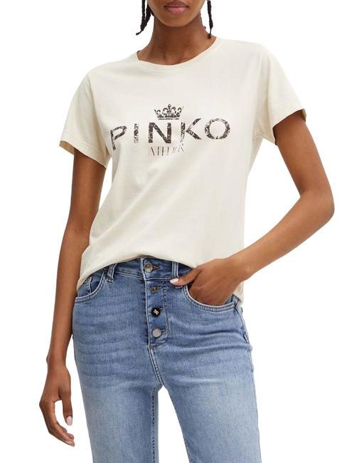 PINKO BUSSOLOTTO  T-shirt en cotton beige brumeux - T-shirt