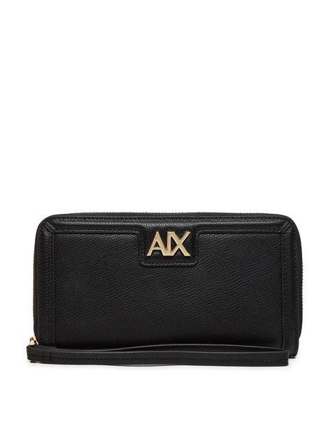 ARMANI EXCHANGE A|X METALLIC LOGO Grand portefeuille zippé autour noir noir - Portefeuilles Femme