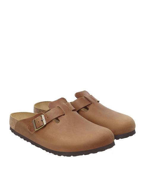 BIRKENSTOCK BOSTON Babouche sabot en cuir Cognac - Chaussures unisexe