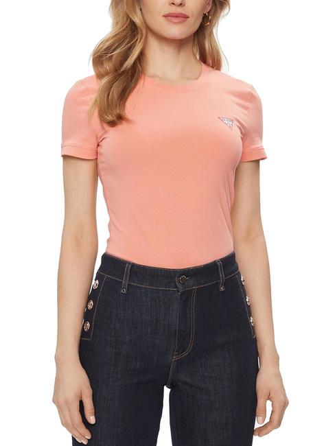 GUESS MINI TRIANGLE T-shirt coupe slim corail pêche - T-shirt